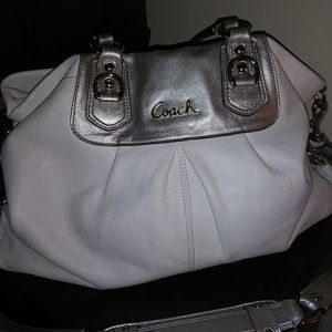 SOLD!!!Gorgeous leather white and silver Coach bag